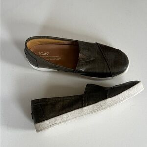 TOMS Olive Canvas Slip-On Shoes with White Sole